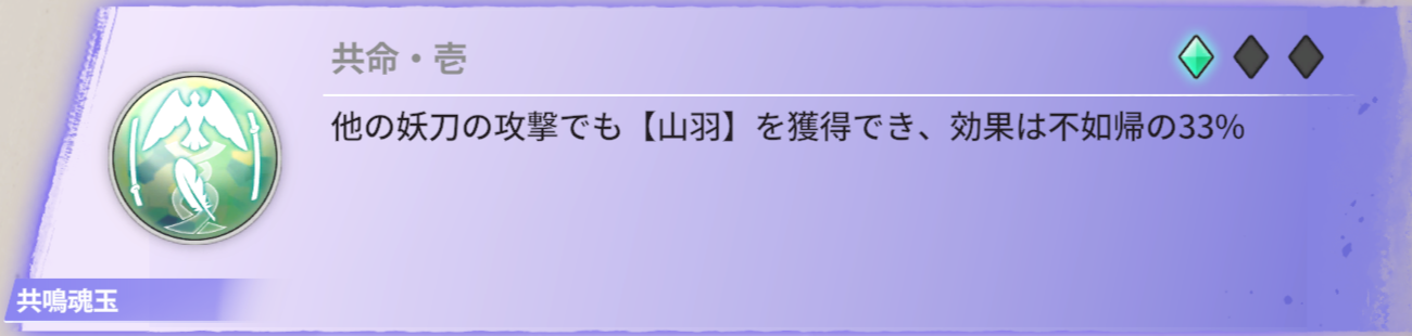 他の妖刀の攻撃でも【山羽】を獲得でき、効果は不如帰の33%。