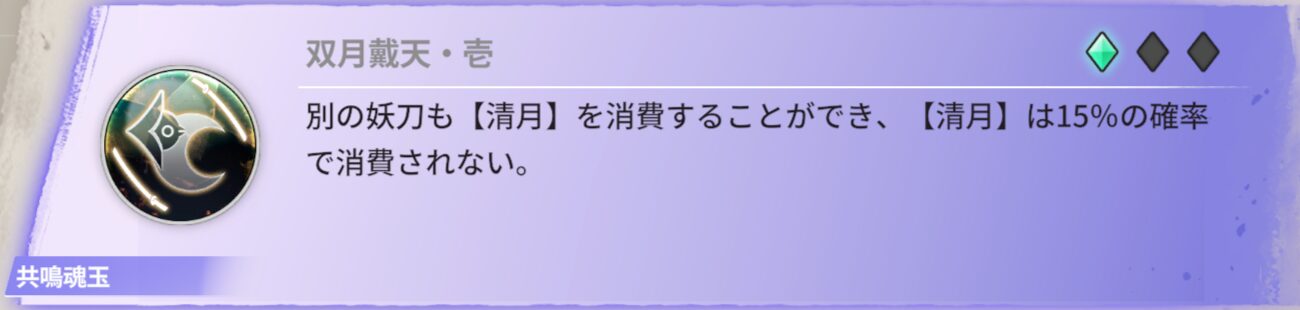 別の妖刀も【清月】を消費することができ、【清月】は15%の確率で消費されない。