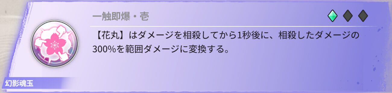 【花丸】はダメージを相殺してから1秒後に、相殺したダメージの300%を範囲ダメージに変換する。