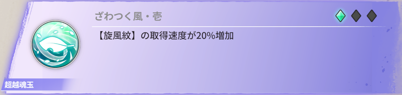 【旋風紋】の取得速度が20%増加